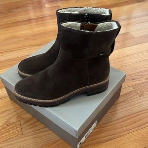 Franco Sarto Dark Brown Suede Shearling-Lined Ankle Boots